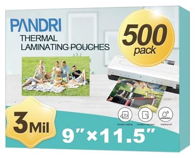 Laminating Sheets, PANDRI 500 Pack Thermal Laminator Pouches Holds 8.5 x 11 Inch, 3 Mil Clear Laminator Paper 9 x 11.5 Inch, Letter Size - Image 1