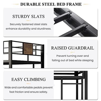 SHA CERLIN Loft Bed Twin Size with Ladder and Guardrail,Rustic Design,Metal Slats Support No Box Spring Needed Small Space Saving Furniture for Bedroom Dorm - Image 4