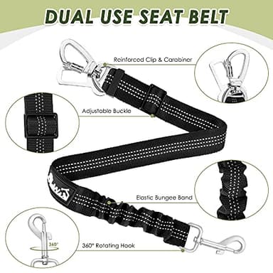 SlowTon Dog Seat Belt Harness for Car, Dog Car Harness Adjustable Mesh Breathable & Dog Seatbelt Safety Tether with Elastic Bungee for Small Medium Large Pets(Black, Double Clip, S) - Image 7