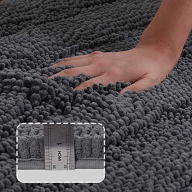 Turquoize Plush Chenille Bath Rug, Gray, Large (47 x 17"), Non-Slip, Washable, Water Absorbent & Soft, For Bathroom Floor - Image 2