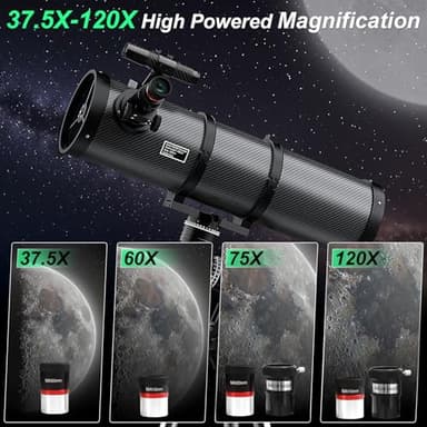 Aurosports Telescope 150EQ Reflector Telescopes for Adults Astronomy - Professional 150mm Aperture Telescope for Beginners with EQ Mount, Phone Adapter, Moon Filter, 2X Barlow Lens, Stable Tripod - Image 3