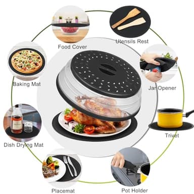 MAGJIUKE 12" Microwave food Cover & Mat,Large Vented Collapsible Splatter Guard dish Plate lid & Silicone Round Kitchen mat - Image 7
