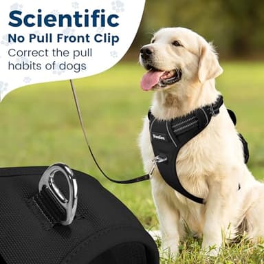 Funfox Dog Harness No Pull, Adjustable Pet Vest Harness, Super Soft Material with Vertical Handle Easy Control, Reflective Night Walking, 2 Leash Clips for Medium Sized Dogs, Black, M - Image 3