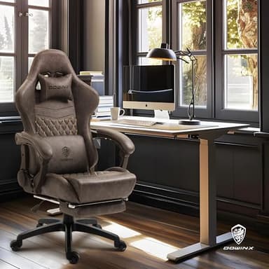 Dowinx Gaming Chair Big and Tall, Ergonomic Computer Chair with Footrest and Massage Lumbar Support, High Back Comfortable Gamer Chair for Adults 350Lbs PU Leather for Office Game, Brown - Image 2