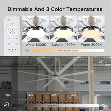 Maxslak 84" industrial Ceiling Fans with Light,Large Ceiling Fan with Modern 8 Aluminum Blades,Works with Alexa,Noiseless DC Motor,Brushed Nickel Outdoor Ceiling Fan for Garage or Pool area - Image 8