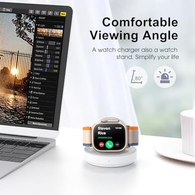 ZAPOGO Portable Magnetic Charging Dock for Apple Watch, Wireless Fast Watch Charger Stand with Charging Cable, Support Nightstand Mode, Compatible with Apple Watch 11 10 9 8 7 SE 6 5 4 3 2-White - Image 5
