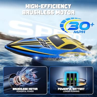 TOPCHOIC Brushless RC Boat 30+MPH, Big Remote Control Boats for Adults and Kids, Fast Racing Boat with Self-Righting, LED Lights, Waterproof, RTR, Sailboat for Lake, River, Saltwater and Pools - Image 2