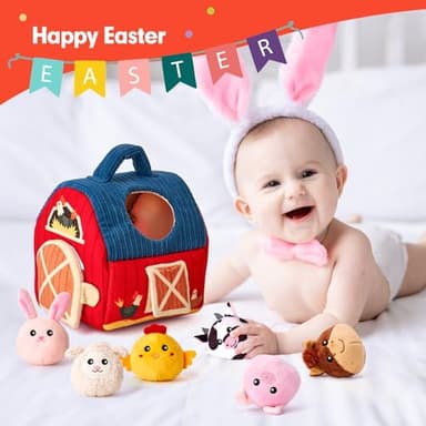 hahaland Baby Toys 6-12 Months - Surprise Barn Stuffed Farm Animals, Rattle, Crinkle, Mirror, Montessori Toys for 6 Month Old Babies Sensory Balls Toddlers 1-3 Gifts Christmas Baby Stocking Stuffers - Image 9
