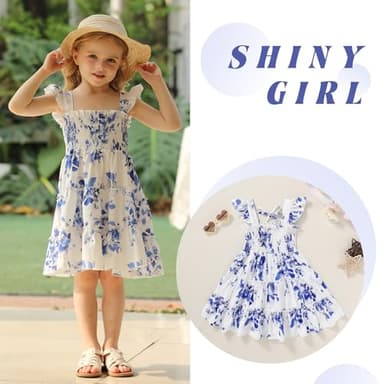 YOUNGER TREE Toddler Girl Dress Kids Sleeveless Ruffle Dresses for Girls Summer Outfits Beach Sundress(Blue Floral,6-7 T) - Image 2