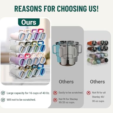 Water Bottle Organizer for Full Stanley 40 oz Tumbler with Handle, Cabinet Kitchen Pantry Organizers and Storage for Owala Stanley Cup Accessories Holder, Patented Stackable Tumbler Organizer Gifts - Image 4