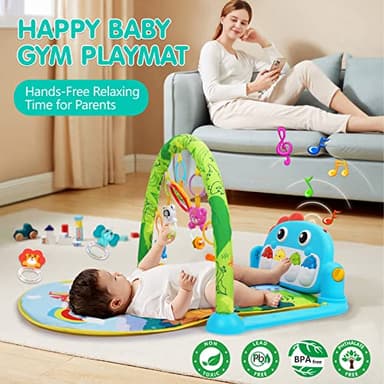UMIKU Baby Gym Play Mats Baby Toys Tummy Time Mat Musical Activity Center for Newborn Infant Piano Babies Play Mat Music & Light Newborn Infant Gifts for Babies 0-3 6 9 12 Months Dinosaur Style - Image 3