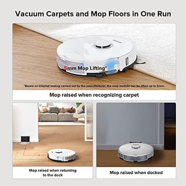 roborock S8 Robot Vacuum and Mop Cleaner, DuoRoller Brush, 6000Pa Suction, ReactiveAI 2.0 Obstacle Avoidance, Sonic Mopping, Auto Lifting Mop, Works with Alexa, Perfect for Pet Hair, White - Image 6