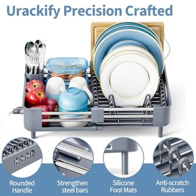 Urackify Dish Racks for Kitchen Counter, Dish Drying Rack - Stainless Steel Dish Drainer, Sink Drying Rack with Cutlery Holder, Dishes Organiser and Storage Rack, Gray - Image 6