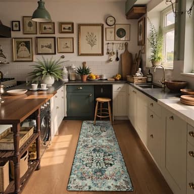 Lahome Bohemian Floral 2'8" x 8' Washable Hallway Runner Rug, Non Slip Kitchen Carpet Runners, Turkish Soft Pet Friendly Stair Mat for Bathroom Laundry Room Sunroom, Teal - Image 3