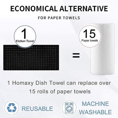 Homaxy 100% Cotton Terry Kitchen Towels(Black, 13 x 28 inches), Checkered Designed, Soft and Super Absorbent Dish Towels, 6 Pack - Image 7