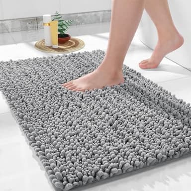 Yimobra Large Bathroom Rugs Non Slip Washable 36x24 Inch - Ultra Soft Absorbent Chenille Bath Mat, Quick Dry Shaggy Floor Carpet for Tub Shower, Gray Home Decor Accessories - Image 1