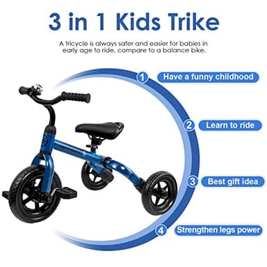 YGJT 3 in 1 Tricycle for Toddlers Age 2-5 Years Old, Folding Kids Balance Bikes with Adjustable Seat and Removable Pedal, Ride-on Toys for Infant, Gift for Baby Boys Girls Birthday(Blue) - Image 3