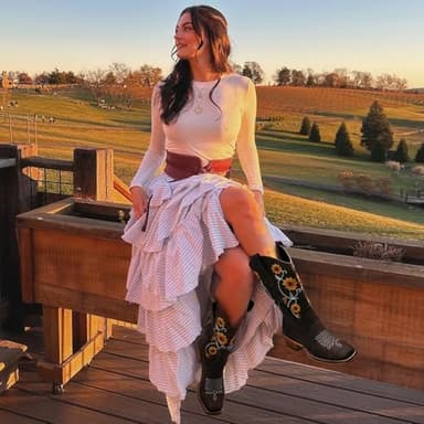 Bybmorto Brown Cowboy Boots for Women - Mid Calf Western Sunflower Cowgirl Boots with Floral Embroidery, Square Toe Stitched Pull On Retro Design, Perfect for Country Idyll, Concerts and More Size 8 - Image 2