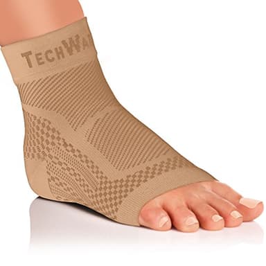 TechWare Pro Ankle Brace Compression Sleeve - Relieves Achilles Tendonitis, Joint Pain. Plantar Fasciitis Foot Sock with Arch Support Reduces Swelling & Heel Spur Pain. (Beige, S/M) - Image 3