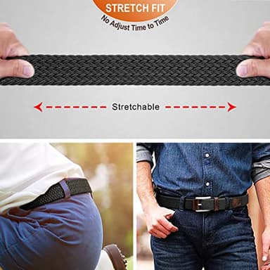 BULLIANT Belt for Men 2Pack,Mens Gift Stretch Braided Web Belt Elastic for Casual Golf Jeans,1 3/8"(Black/Beige,30"-34" Waist Adjustable) - Image 5