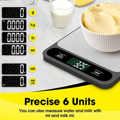 Mik-Nana Food Scale, 10kg/22lb Digital Kitchen Scale Weight Grams and Ounces for Baking Cooking Coffee Package Postage, 6 Units with Tare Function, LCD Display, Easy Clean Stainless Steel - Image 5