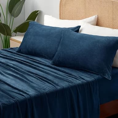 BEDELITE Flannel Sheets King Size Navy - Super Soft Fleece Sheets Set Fluffy Extra Plush, 4 Piece(Include Fitted Sheet, Flat Sheet, 2 Pillowcases) - Image 2