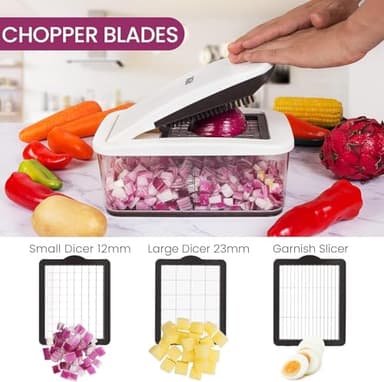 RüK Vegetable Chopper, Extra Large Chopper Vegetable Cutter, Multifunctional 10-in-1 Pro Food Chopper - 6 Blades, 4 Vegetable Spiralizers, E-Recipes - Veggie Chopper with Container - Image 3
