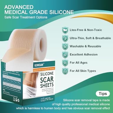 Medical Grade Silicone Scar Sheets, Silicone Scar Tape (1.6”x 60” Roll-1.5M), Professional Scar Removal Treatment, Reusable Silicone Scar Strip for Keloid, C-Section, Surgery, Burns, Acne Etc - Image 2