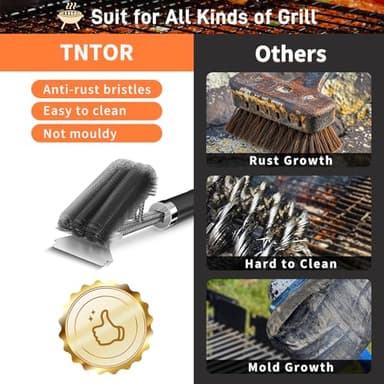 TNTOR Grill Brush with Scraper, 18" Adjustable Handle BBQ Grill Brush for Outdoor Grill, Extra Strong Grill Cleaner Accessories for Grill/Smoker/Gas/Charcoal Grill Cleaning-Gifts for Grill Wizard/Dad - Image 2