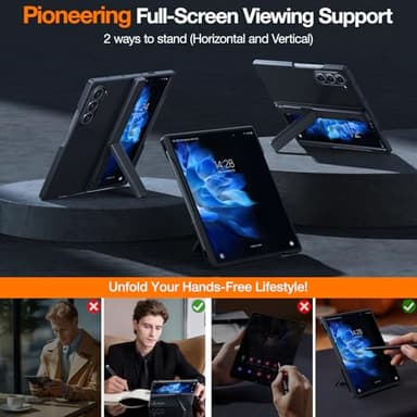 TORRAS Magnetic Armor Stand Samsung Galaxy Z Fold 6 Case with Screen Protector, [MIL-Grade Hinge Protection] [Compatible with MagSafe] [Invisible Kickstand], Hard Slim for Z Fold 6 Case, Black - Image 3