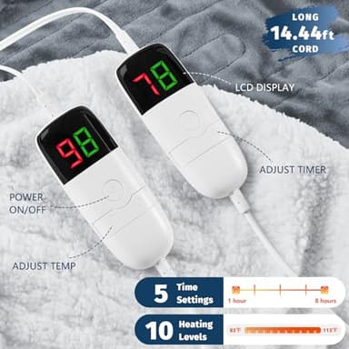 King Size Heated Electric Blanket - 90" x 108" with Dual Control, 10 Heating Levels & 8 Hours Auto Off, Soft Warm Flannel Gifts with Over-Heat Protection, ETL & FCC Certified - Image 3