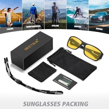MEETSUN Polarized Sports Sunglasses for Men Women Wrap Around Driving Cycling Fishing UV Protection Black Frame Night Vision Lens - Image 7