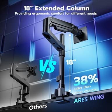ARES WING Heavy-Duty Monitor Mount for 17-49 inches Ultrawide Curved Flat Monitors, Holds 44lbs, with 18" Extended Column for Desk, Adjustable Gas Spring, Black - Image 2