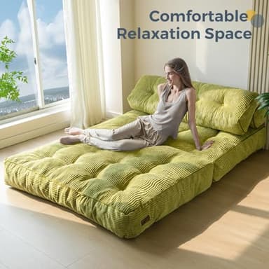 MAXYOYO Folding Sofa Bed, Convertible Sleeper Chair with Pilow Foldable Matress with Back Support, Portable Fold Out Chair Bed for Living Room Bedroom, Green Double - Image 4