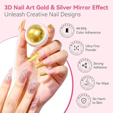 Makartt 3D Nail Gel and Chrome Nail Powder Kit, 15g Sculpting Gel for Nail Art DIY No wipe 3D Molding and Metallic Chrome Powder Set for Decoration Manicure Pedicure Use - Image 2