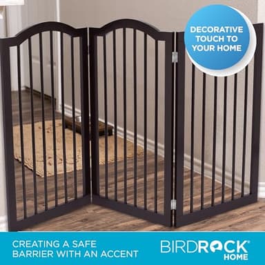 INTERNET'S BEST Arched Top Dog Gate | 3 Panel, 36" H Wooden Pet Barrier for Dogs or Cats | Freestanding Folding Room Divider for Doorways, Hallways, Stairs, and Porch | Portable, Extra Wide | Espresso - Image 4