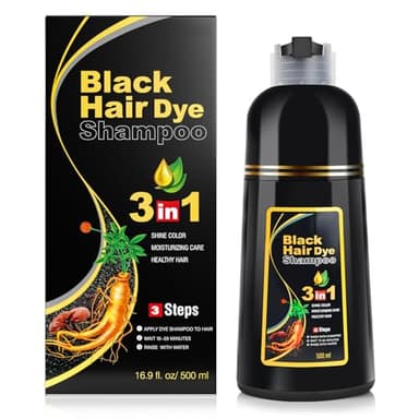 KINGMING Black Hair Dye Shampoo for Gray Coverage - 3 in 1 Herbal Instant color with 100% Cover for Women & Men (500ml) - Image 1
