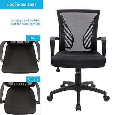 Furmax Office Chair Ergonomic Computer Desk Mesh Chair Mid Back Swivel Lumbar Support with Armrest (1, Black) - Image 4