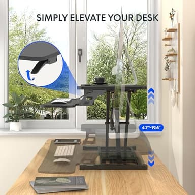 FLEXISPOT 36-inch Standing Desk Converter Height Adjustable Sit to Stand Up Workstation, Dual Monitor and Laptop Riser with Wide Keyboard Tray, Black - Image 4