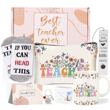 DHQH Teacher Appreciation Gifts for Women, Mother‘s Day Gifts Ideas from Coworker Funny 11oz Teacher Coffee Mug Socks Thank You Box Set for New Teachers - Image 1