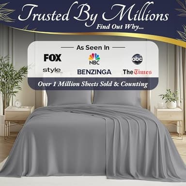 DECOLURE 100% Viscose Derived from Bamboo Sheets Queen Size 4pcs - Ultra Soft & Luxuriously Cooling, 17" Deep Pocket, Double Stitching, Perfect for Hot Sleepers - Queen Bed Sheets (Midgrey) - Image 6