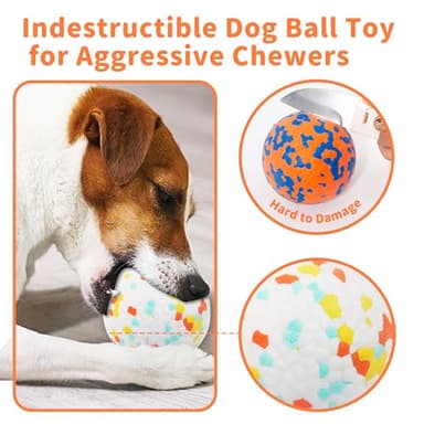 CyperGlory 2 Pack Indestructible Dog Tennis Balls for Aggressive Chewers: Interactive Pet Toys, Herding and Jolly Ball for Dogs, Durable, Bouncy, and Water Toy Fetch Balls (White, Orange) - Image 2