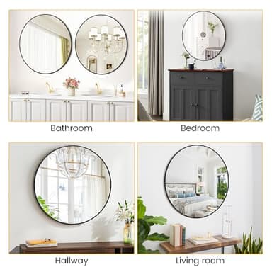 36 Inch Black Round Wall Mirror, Circle Mirror Metal Frame for Bathroom, Vanity, Entryway, Bedroom, Living Room, Wall Mounted Modern Rustic Decor - Image 6