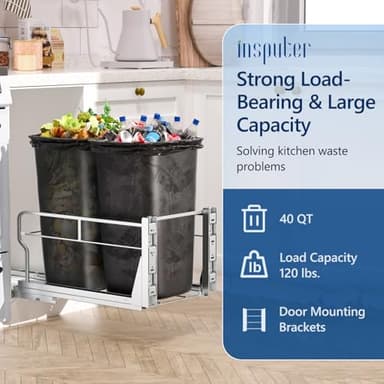 Insputer Dual Pull Out Trash Can Under Cabinet with Soft-Close Slides, Heavy Duty Under Sink Trash Can Kit for Kitchen Sink, Laundry, Garbage Can Not Included, Requires 17" W X 24" D Cabinets - Image 4