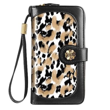 Coco Rossi Women Wallets Multi Card Case Wallet Clutch Wallet Card Holder Organizer Ladies Purse Wrist strap Purse, White Leopard - Image 1