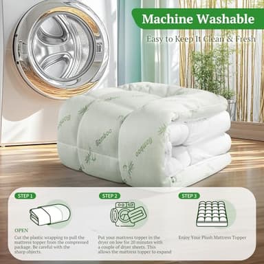 LIANLAM Bambu_Viscose Mattress Topper Queen,1000 GSM Cooling Mattress Pad,Extra Thick Pillow Top for Back Pain,Soft Mattress Cover with 8"-16" Deep Pocket(60"x80") - Image 6