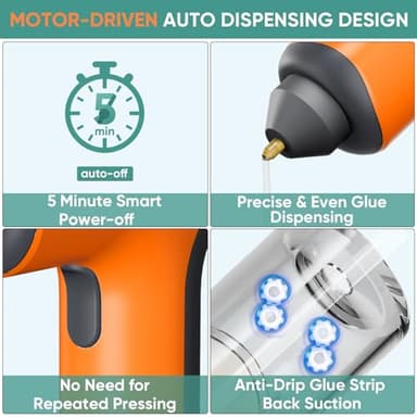 ROMECH Cordless Hot Glue Gun, Auto Dispensing Craft Glue Gun with 30 Pcs Glue Sticks, 3Ah Type-C Rechargeable Glue Gun Kit with Storage Case (Orange) - Image 6