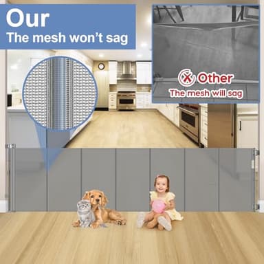 Reinforced bottom 90 Inch Extra Wide Baby Gate for Large Openings Retractable Baby Gates Extra Wide Upgraded Spring Retractable Dog Gate for Doorways Extra Wide Adjustable Bracket Retractable Pet Gate - Image 3