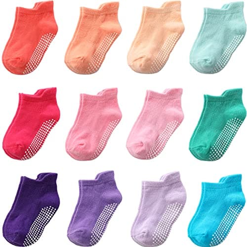 Aroveea Non Slip Grip Ankle Baby Socks 12 Pack for Toddler Boys and Girls Kids,Infant Cute Cotton Baby Socks - Image 1