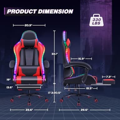 Homall Gaming Chair, Video Game Chair with Footrest and Massage Lumbar Support, Ergonomic Computer Chair Height Adjustable with Swivel Seat and Headrest (RGB Red) - Image 3